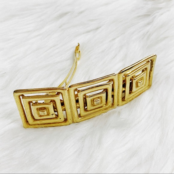 Vintage 80s Large Gold Tone Geometric Hair Clip - Picture 1 of 4